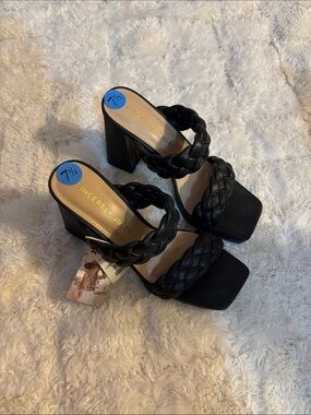 Sincerly Jules Black Braided Double-Strap Block Heel Sandals